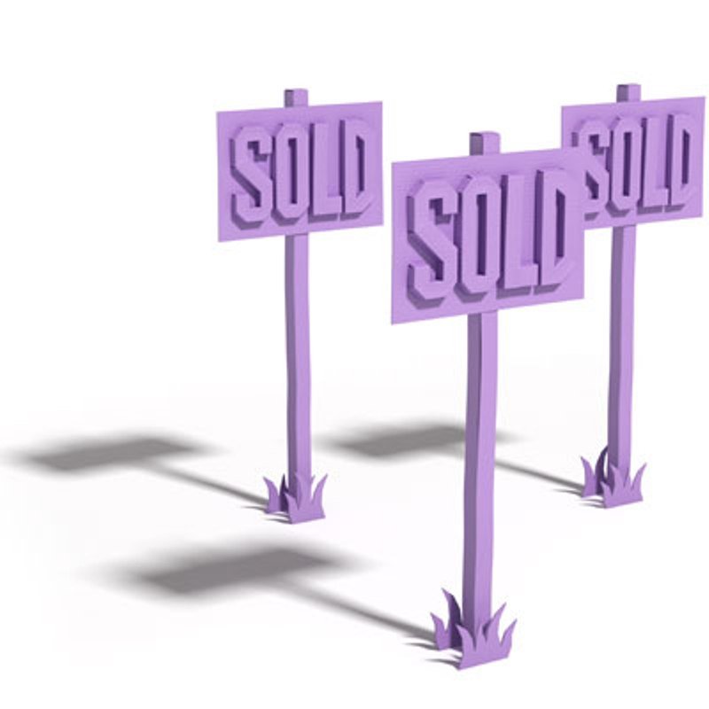 Three purple sold signs