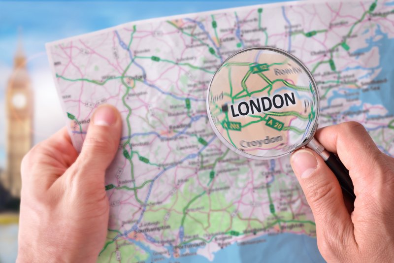 Paper map showing London