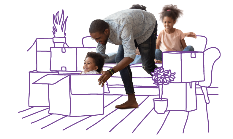 Family playing with boxes